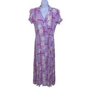 Urban Outfitters NWT Spring Day Floral Linen Blend A-Line Midi‎ Wrap Dress Small